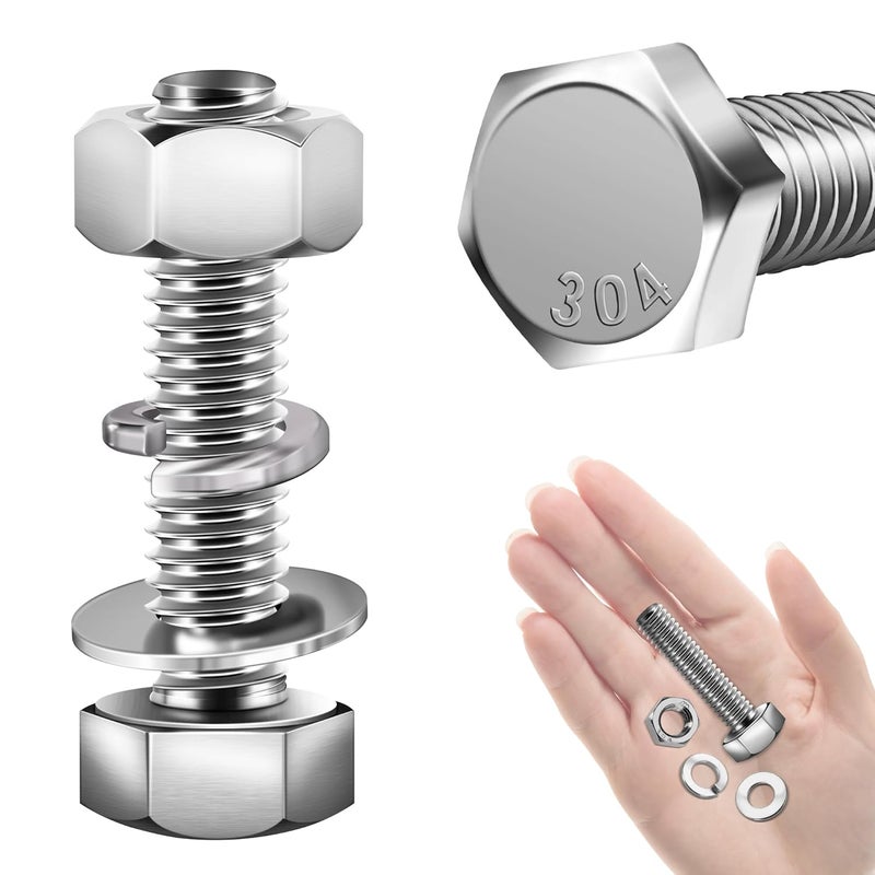 MYWISH (6 Sets) 3/8-16x1-1/2 Hex Head Assorted Screws Nuts and Bolts with Flat & Lock Washers, 304 Stainless Steel 18-8, Fully Threaded, 3/8 Bolt Metric Bolt Assortment - Image 1